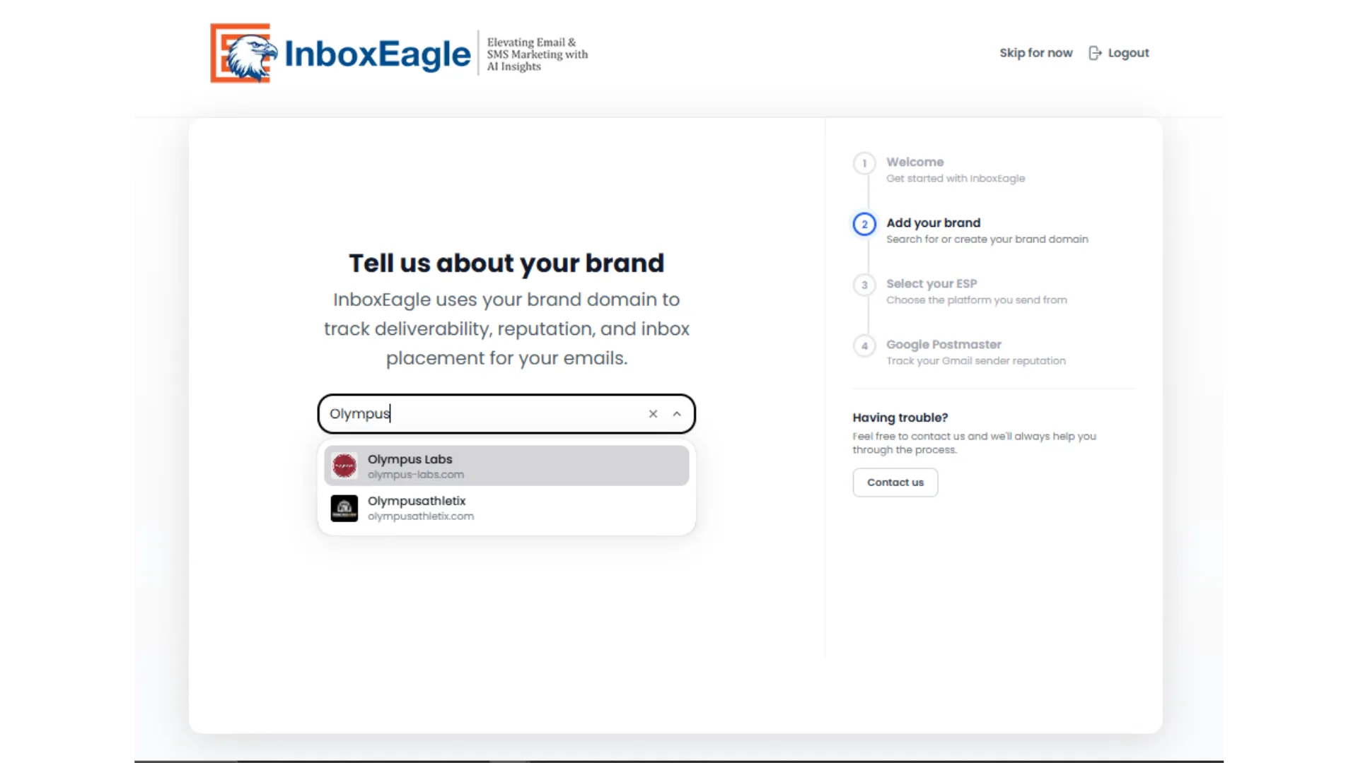 Tell us about your brand search field with matching results