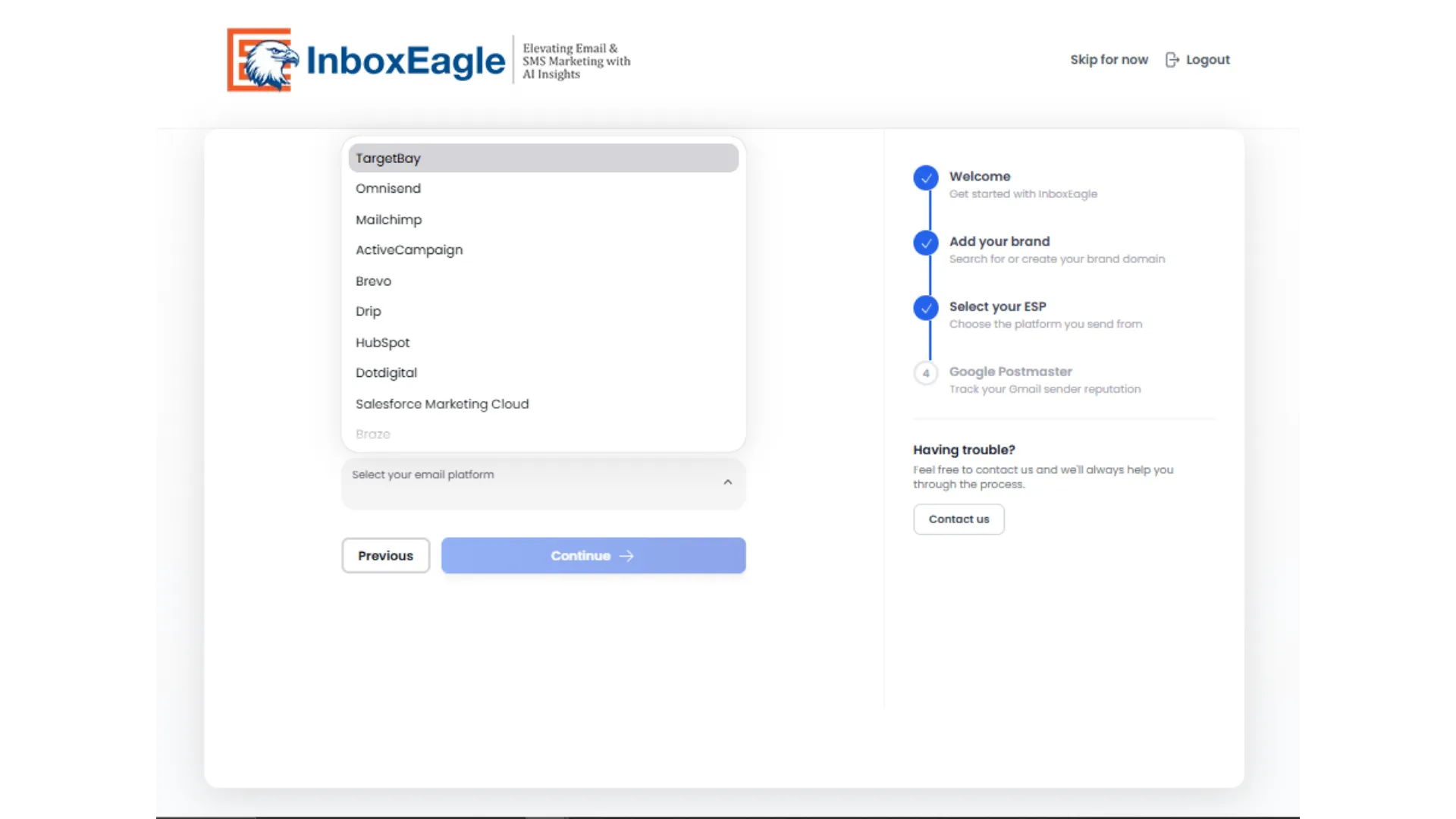 Which email platform do you use dropdown list
