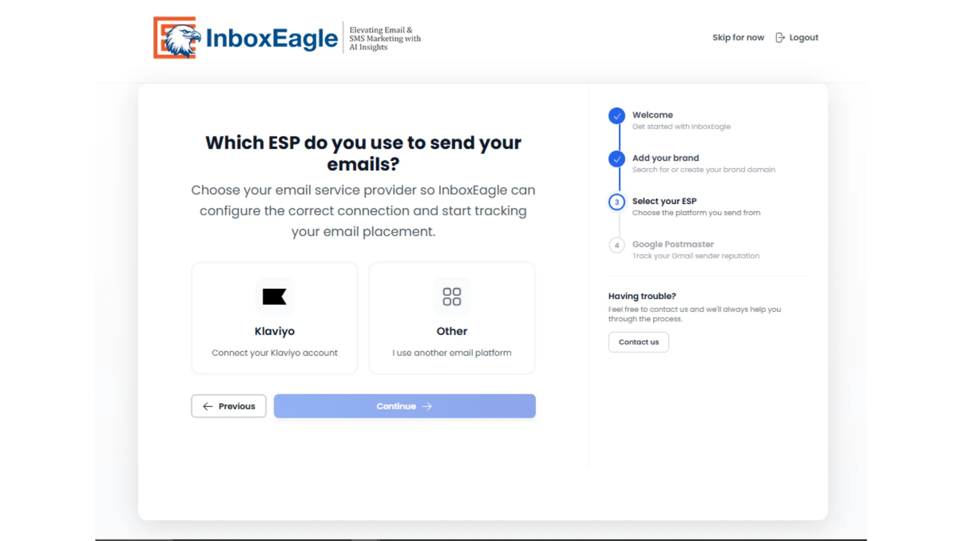 Which ESP do you use to send your emails, with Klaviyo and Other options
