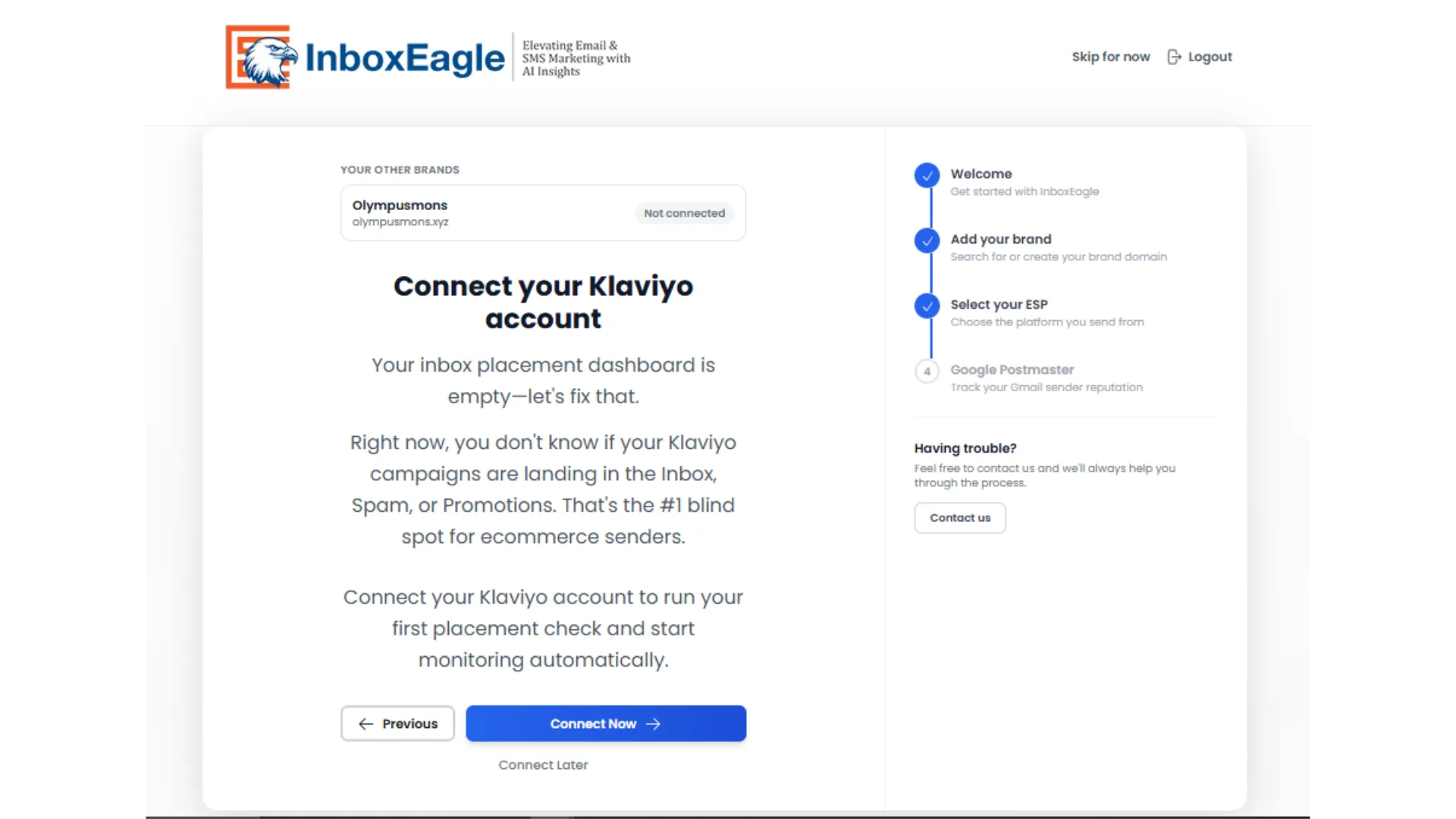 Connect your Klaviyo account screen